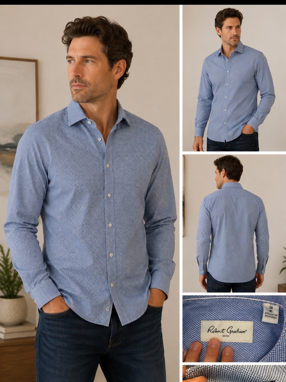 Robert Graham Blue Micro Print Button Down Shirt Size 16 41